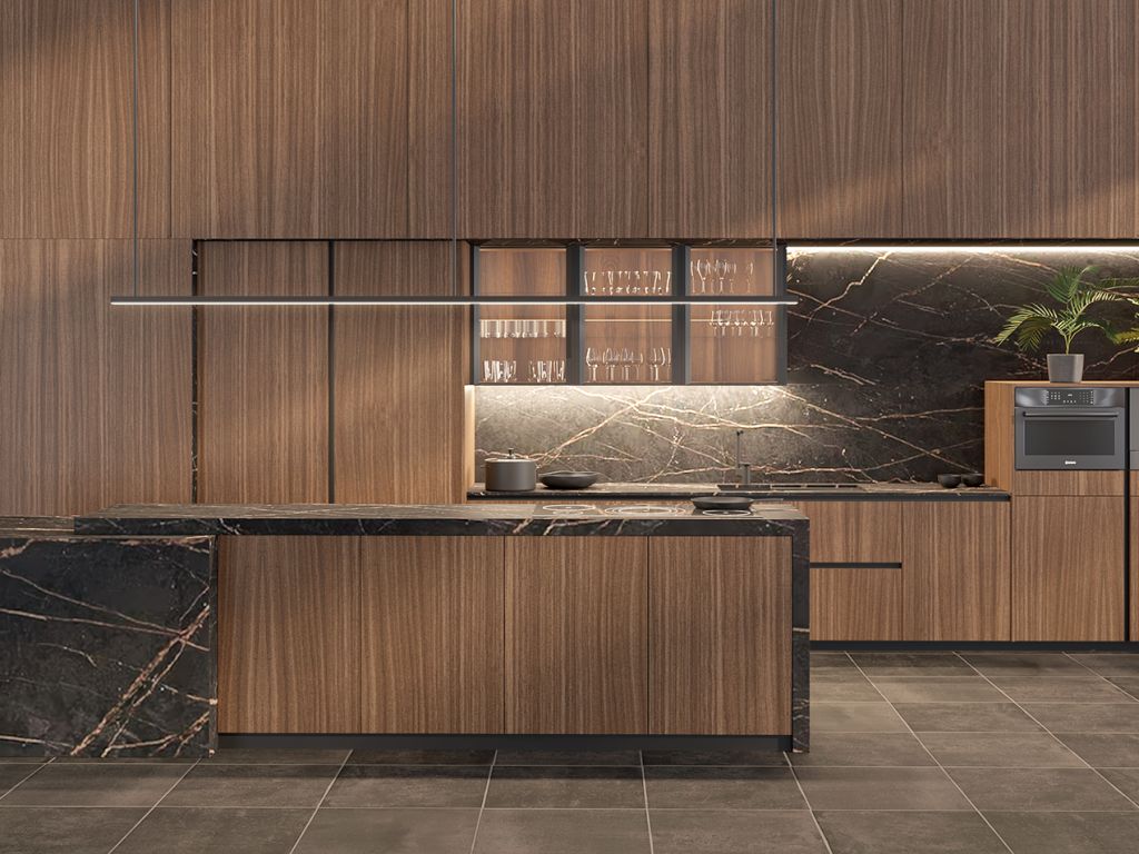 Laminado nogal oscuro con decorativo nogal valentina