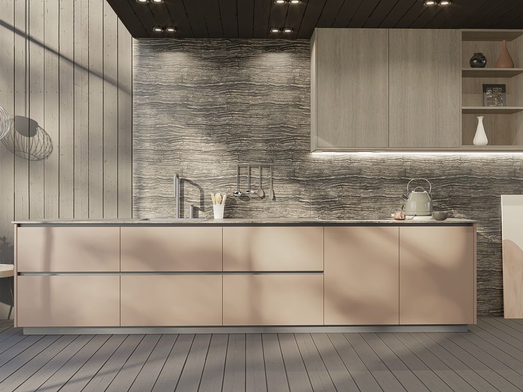 Laminado nude durazno y roble arena